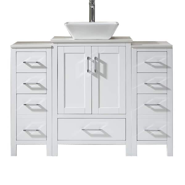 Xspracer Foyil 48 in. W x 22 in. D x 34 in. H Vanity in White with Engineer Stone Top in White and Porcelain Basin in White
