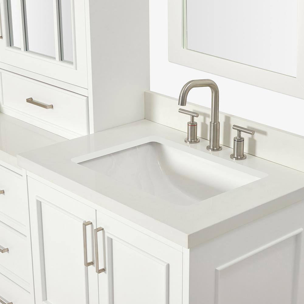 White Double Sink Vanity Set with Quartz Countertop and Mirrors