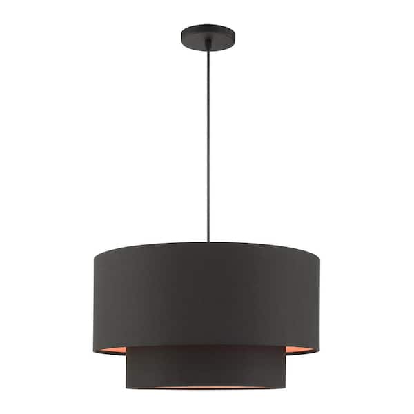 Clearbrook 3-Light Black Pendant with Black Fabric Shade and Orange Fabric Inside