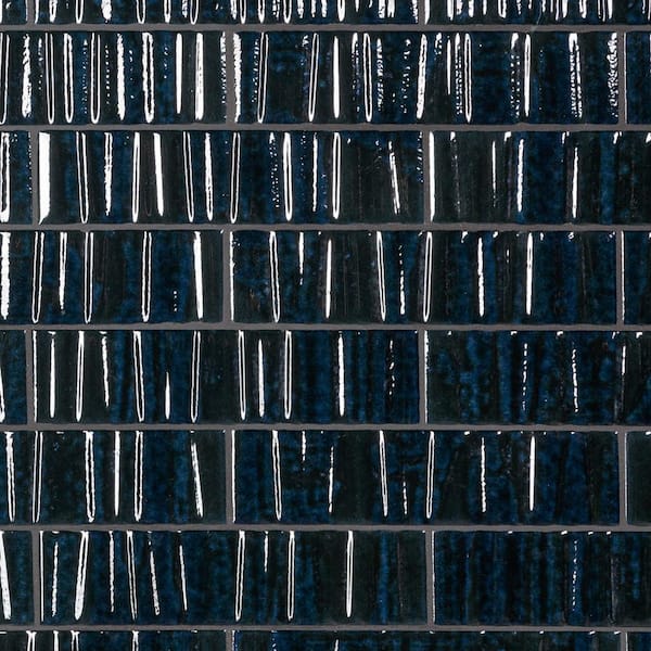 Merola Tile Joliet Prisma Sapphire 3 in. x 12 in. Ceramic Wall Take Home Tile Sample