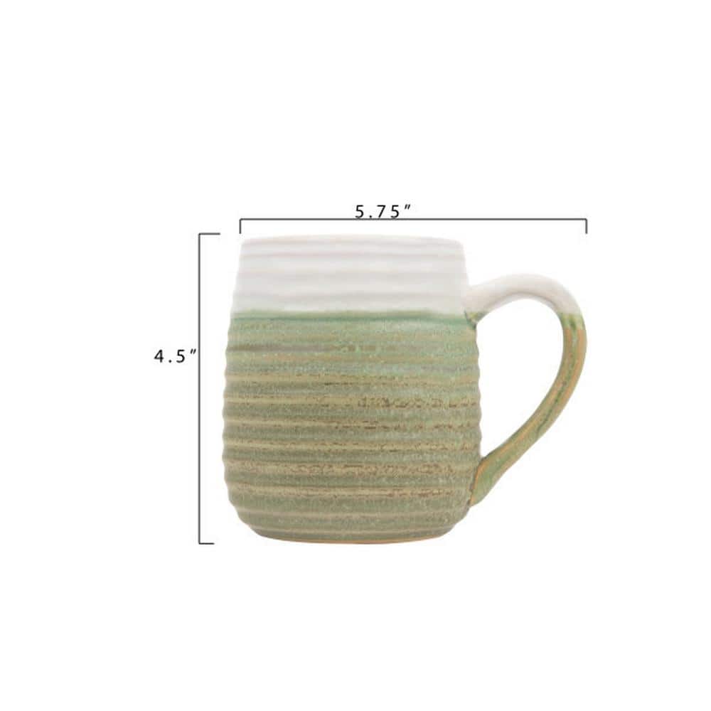 Large Multicolor Ceramic Ribbed Mugs Set of 4