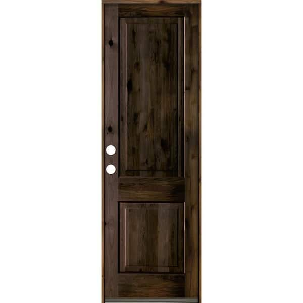 Krosswood Doors 30 in. x 96 in. Rustic Knotty Alder 2 Panel Square Top Right-Hand/Inswing Black Stain Wood Prehung Front Door