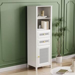 19.6 in. W x 15.7 in. D x 63 in. H White Boho Style Slim Tall Linen Cabinet in White with Rattan Door and Metal Handles