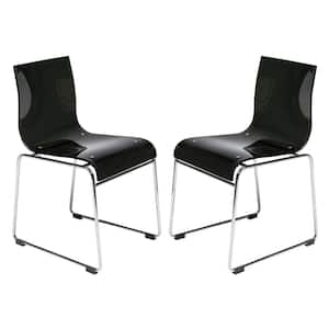 Lima Mid-Century Modern Acrylic Lightweight Kitchen and Dining Side Chair Set of 2 in Transparent Black