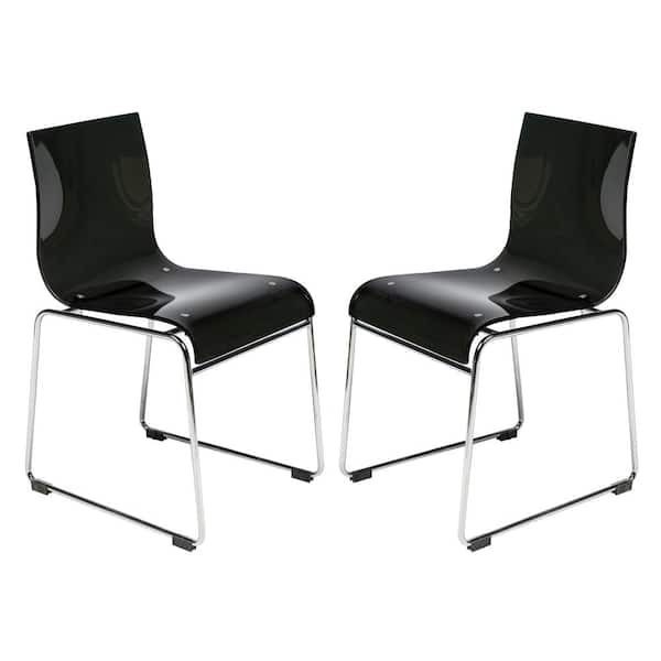 Leisuremod Lima Mid-Century Modern Acrylic Lightweight Kitchen and Dining Side Chair Set of 2 in Transparent Black