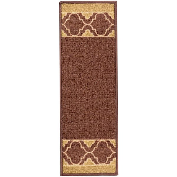 RugStylesOnline Trellis Border Brown ​ 8.5 in. x 26 in. Indoor Carpet Stair Tread Cover Slip Resistant Backing (Set of 3)