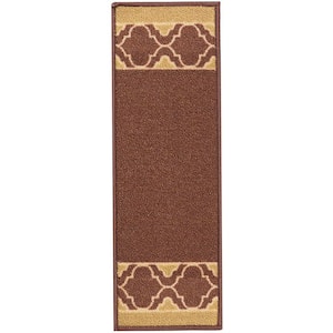 Trellis Border Brown ​ 8.5 in. x 26 in. Indoor Carpet Stair Tread Cover Slip Resistant Backing (Set of 3)