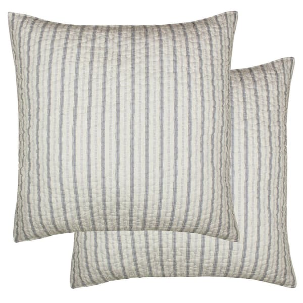 LEVTEX HOME Tahiti Grey Blue and White Stripe Cotton 26 in. x 26 in. Euro Sham (Set of 2)