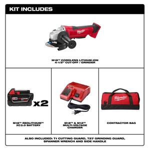 M18 18V Lithium-Ion Cordless 4-1/2 in. Cut-Off Grinder Kit with (2) 3.0Ah Batteries, Charger, Tool Bag
