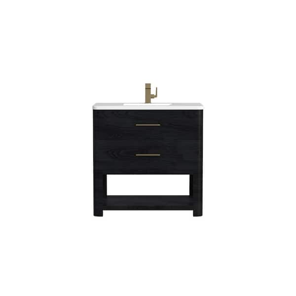 James Martin Vanities Lucian 36.0 in. W x 21.5 in. D x 36 in. H Single Bathroom Vanity Carbon Oak and White Zeus Quartz Top