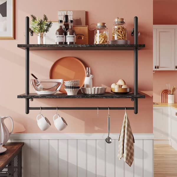 Floating shelves with towel bar sale