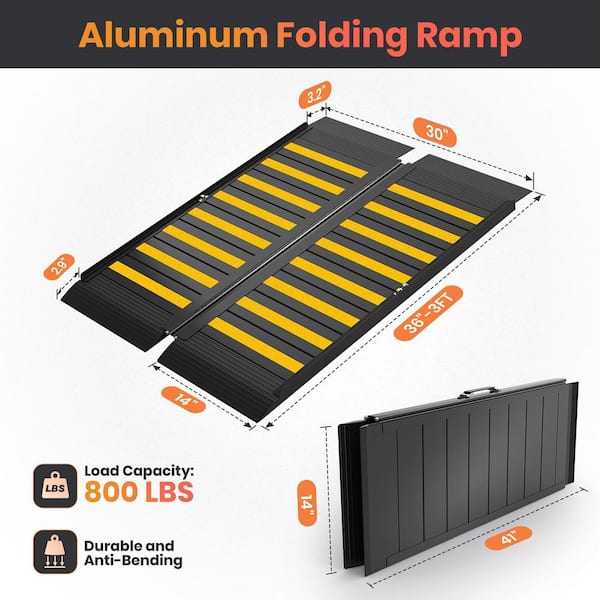 3 ft. Folding Non-Slip Aluminum Wheelchair Ramp with Handle for