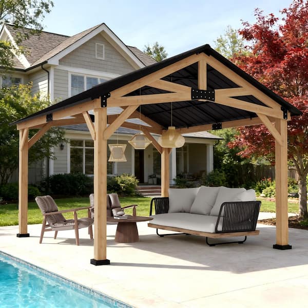 GAZEBEST 15 ft. x 13 ft. Cedar Wood Hardtop Outdoor Patio Gazebo