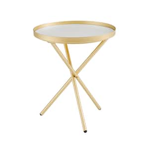Gold Metal/Faux White Faux Marble Minimalist Intersecting Tripod-Leg Side Table