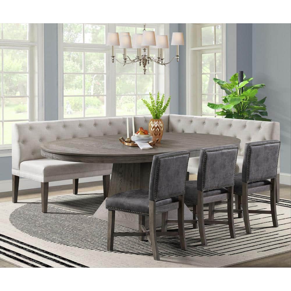 Gray Tufted Fabric Armless Sectional Sofa with Wooden Legs