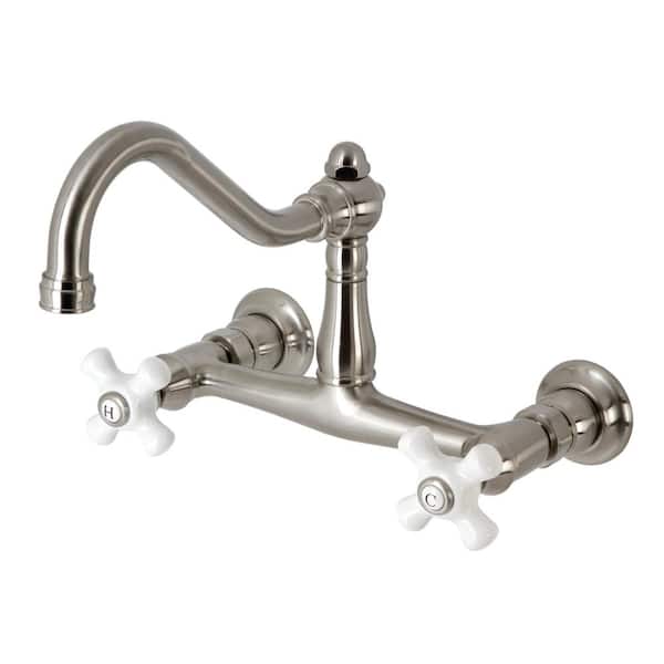 Kingston Brass Vintage 2-Handle Wall-Mount Bathroom Faucets in Brushed Nickel