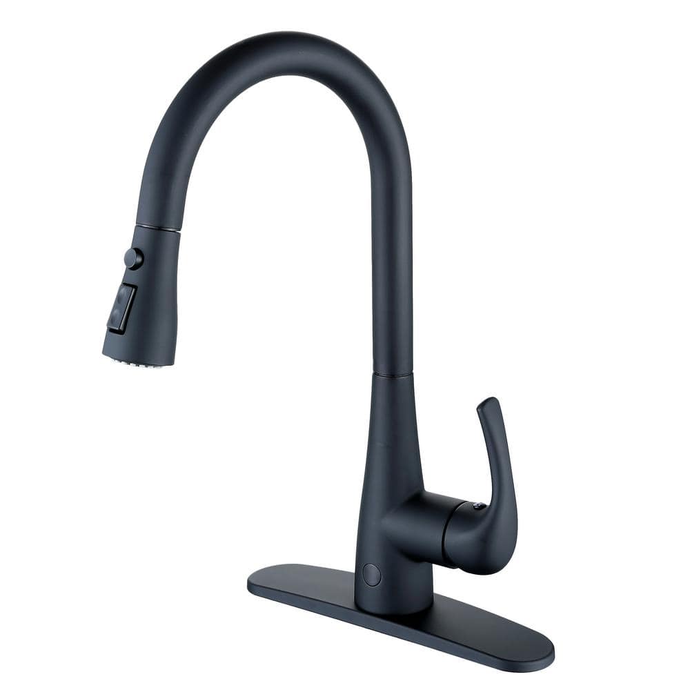 Runfine Single-Handle Pull-Down Sprayer Kitchen Faucet with Hands-Free in Matte Black -  RF415001