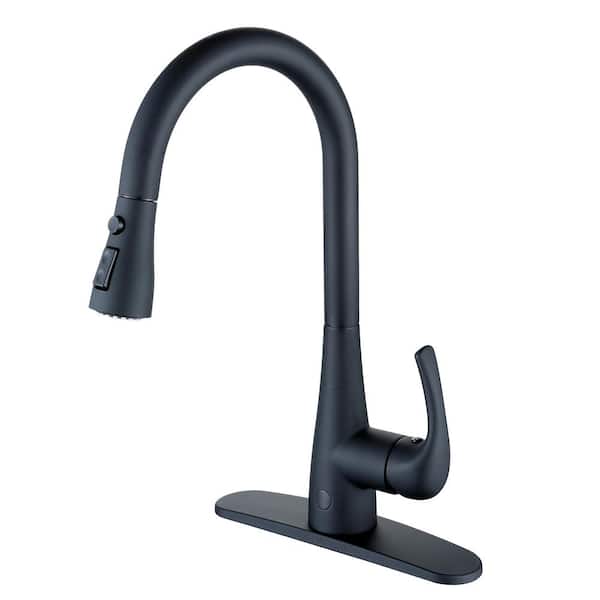 Runfine Single-Handle Pull-Down Sprayer Kitchen Faucet with Hands-Free in Matte Black