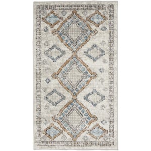 Concerto Ivory/Grey Doormat 2 ft. x 4 ft. Border Contemporary Kitchen Area Rug