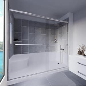 Slate Grey-Rainier 60 in. x 32 in. x 83 in. Base/Wall/Door Seated Base Alcove Shower Stall/Kit Chrome Right