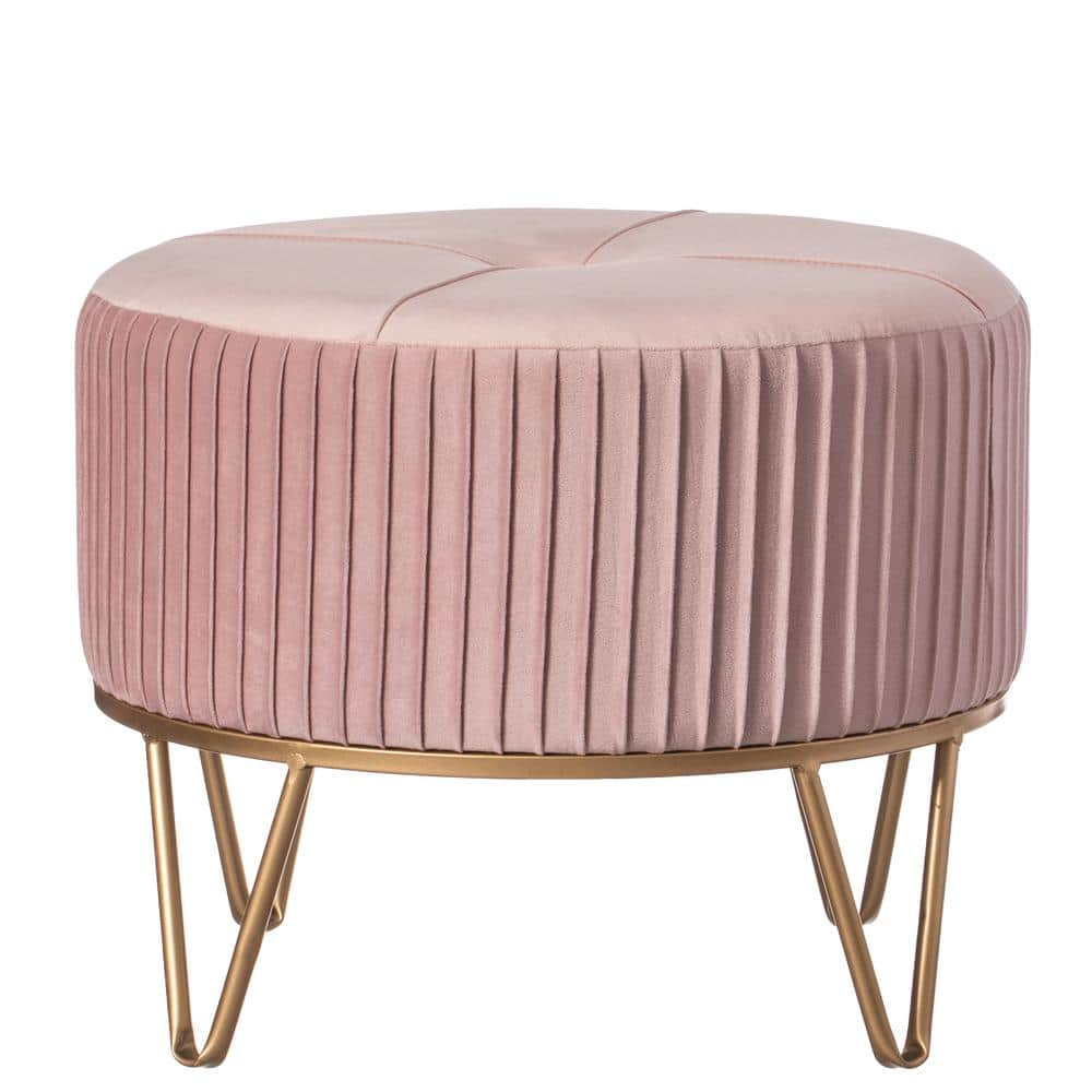 FABULAXE Gold Base, Papasan Chair Pink, MediumRound Velvet Ottoman Stool Raised with Hairpin, Pink Medium