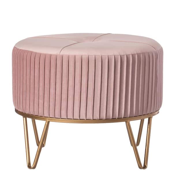 FABULAXE Gold Base, Papasan Chair Pink, MediumRound Velvet Ottoman Stool Raised with Hairpin