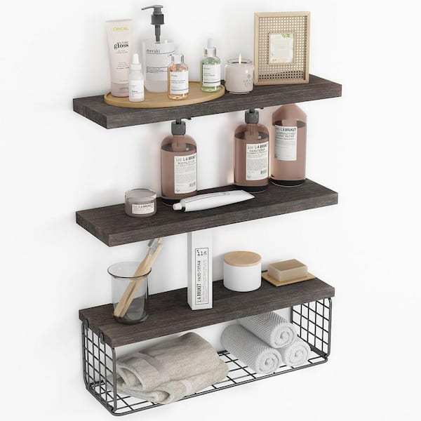 Cubilan 15.8 in. W x 5.9 in. D Dark Carbonized Black Composite Decorative Wall Shelf, Bathroom Floating Shelves Over Toilet