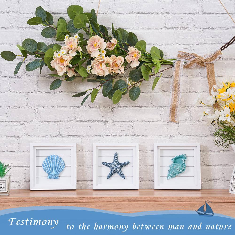 White and Blue 3-Piece Coastal Beach Wall Art Set