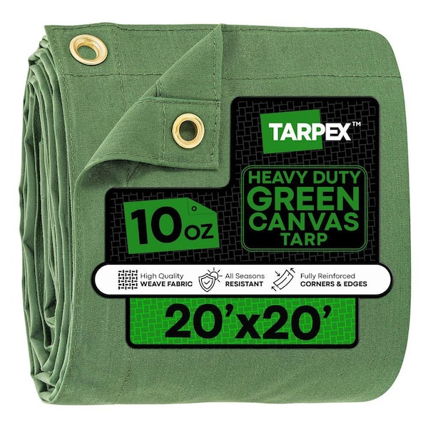Heavy-Duty 10 oz. Canvas Tarp 20 ft. x 20 ft. Multi-Purpose Green Protective Cover
