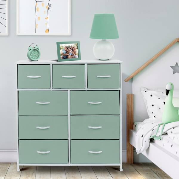 Sorbus 39.5 in. L x 11.5 in. W x 39.5 in. H 9-Drawer Teal Dresser with  Steel Frame Wood Top Easy Pull Fabric Bins DRW-9D-TL - The Home Depot