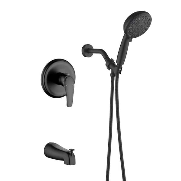 WATWAT Single Handle 10-Spray Tub and Shower Faucet 1.8 GPM in. Matte Black (Valve Included)