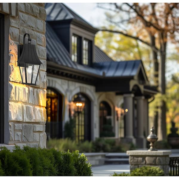 Chateau Grande 1-Light Sand Black and Burnt Gold Outdoor Wall Lantern Sconce with Clear Glass