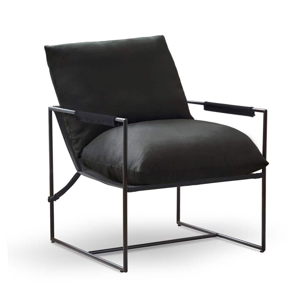 Black Microfiber Metal Frame Modern Accent Chair