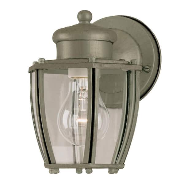 Westinghouse 1-Light Antique Silver Steel Exterior Wall Lantern Sconce with Clear Curved Glass Panels