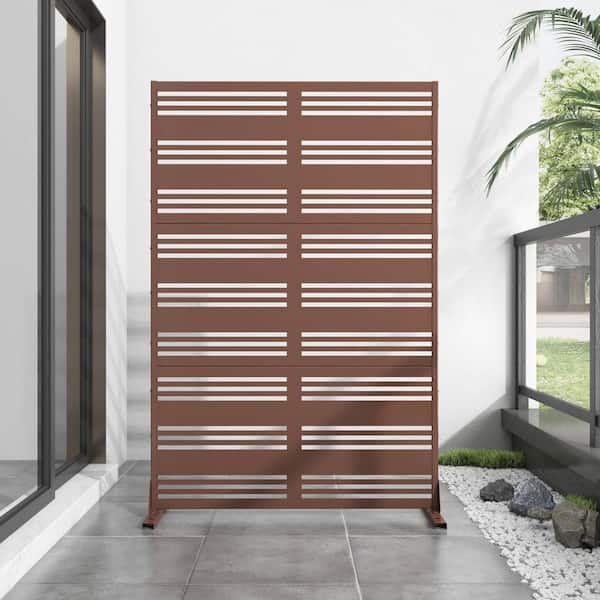 72 in. H X 47 in. W Brown Galvanized Metal Wall Sculptures Rectangle Outdoor Privacy Screens Garden Fence Louvered