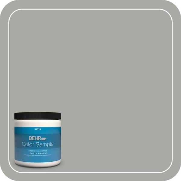 BEHR PREMIUM PLUS 8 oz. #ECC-35-1 Silver Clouds Satin Enamel Interior/Exterior Paint & Primer Color Sample