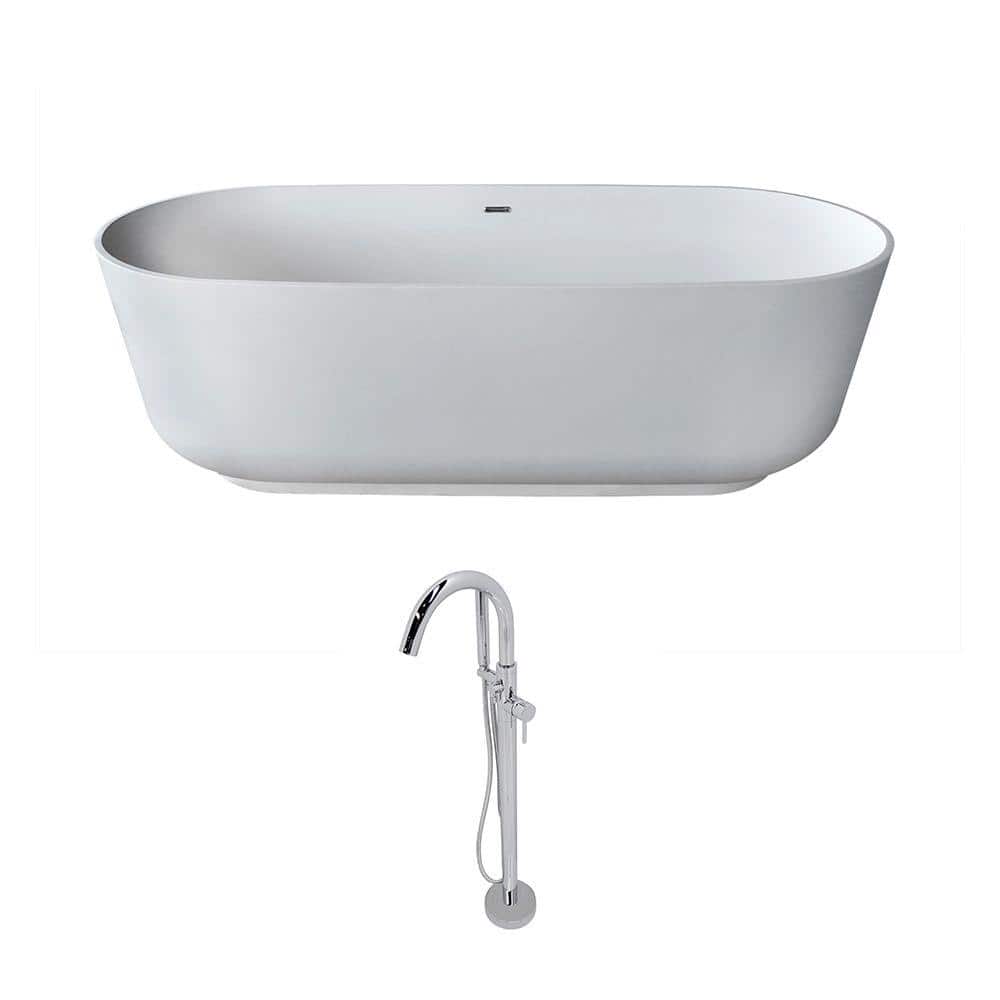 Sabbia 71 in. L x 32 in. W Man-Made Stone Flatbottom Soaking Bathtub in Mat