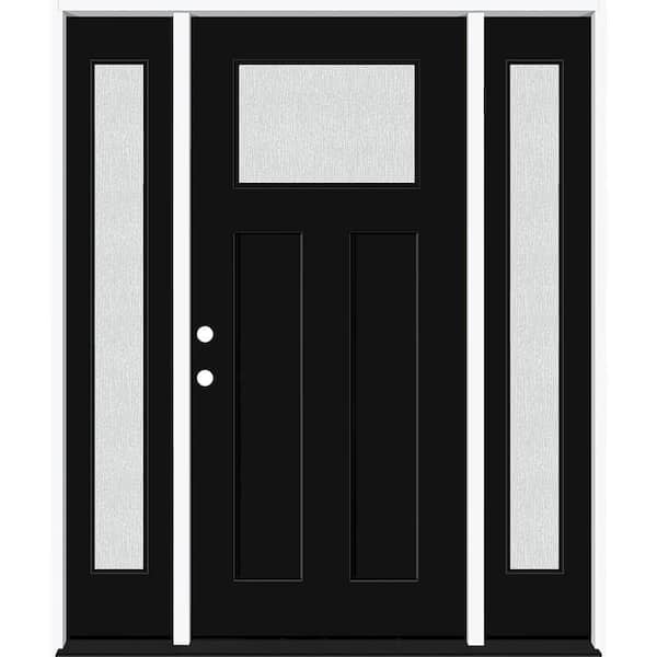 Legacy 64 in. x 80 in. 1/4 Toplite Rain Glass RHIS Primed Black Finish Fiberglass Prehung Front Door w/Dbl 12 in. SL