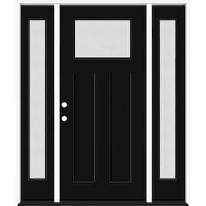 Legacy 68 in. x 80 in. 1/4 Toplite Rain Glass RHIS Primed Black Finish Fiberglass Prehung Front Door w/Dbl 14 in. SL