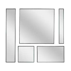 30 in. x 30 in. Modern Rectangle and Square Black Metal Framed 5-Piece Accent Mirror Variety Set