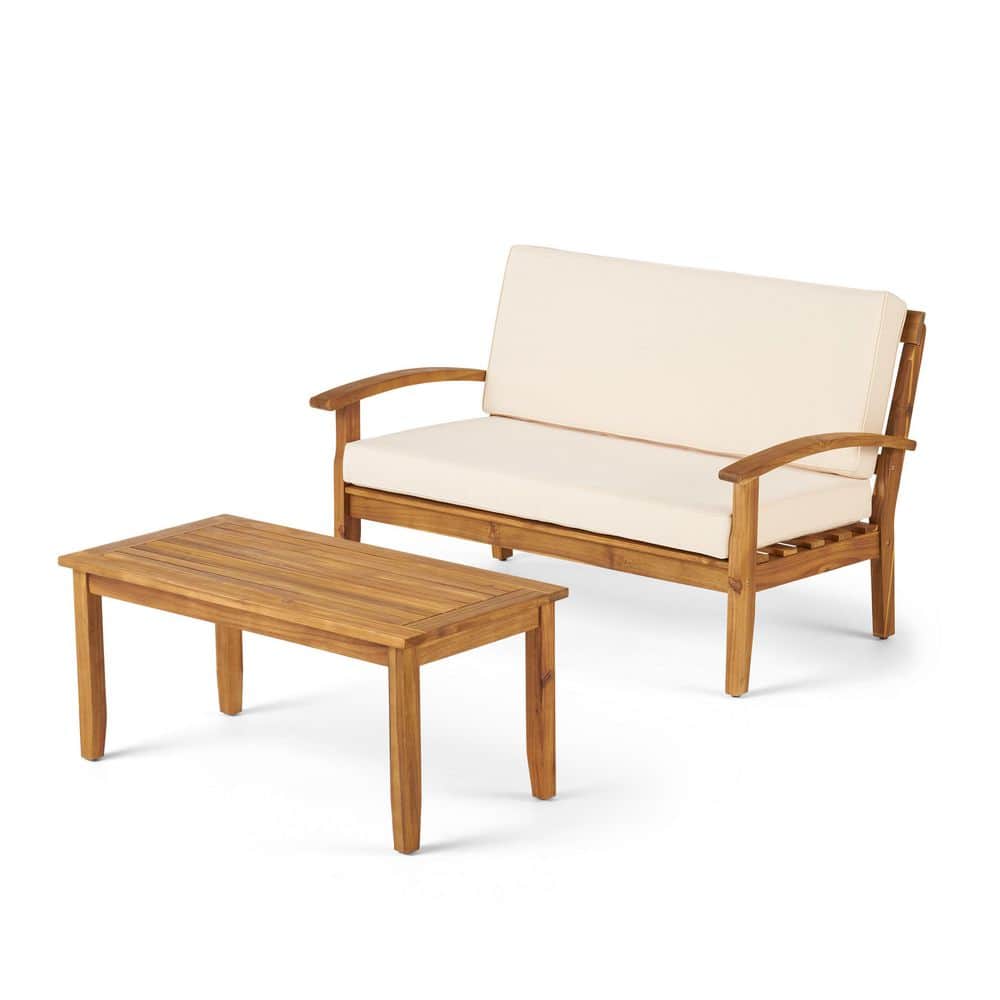 Teak 2-Piece Acacia Wood Conversation Set with Beieg Cushion price history on PriceWatchPro