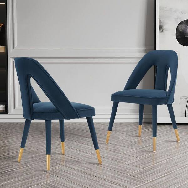 Manhattan Comfort Modern Neda Velvet Dining Chair in Midnight Blue - Set of 2 Manhattan Comfort Modern Neda Velvet Dining Chair in Midnight Blue - Set of 2