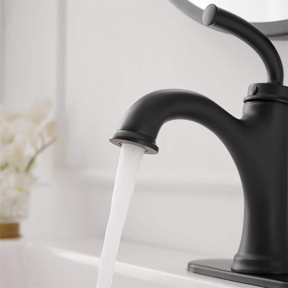 Matte Black Brass Single Handle Bathroom Faucet with Drain Kit