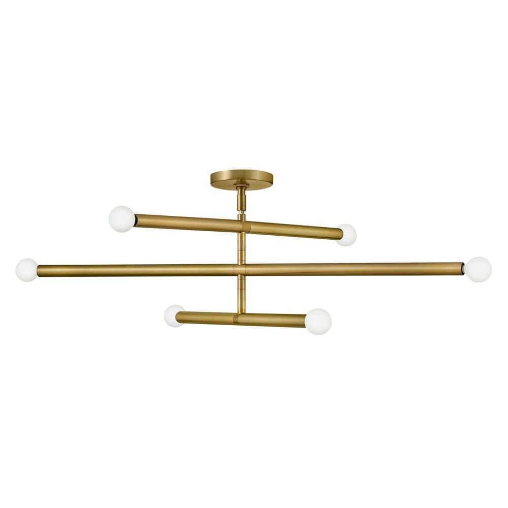 Millie Lacquered Brass 6-Light Mid-Century Modern Chandelier