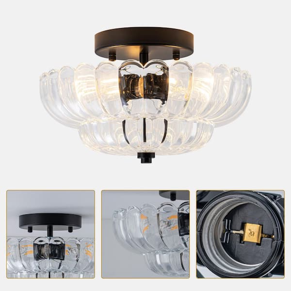 TinHon 12 in. Vintage Flush Mount Ceiling Light with Clear Pressed
