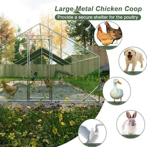10 ft. L x 25.5 ft. W x 6.56 ft. H Metal Chicken Coop Walk-In Chicken Run Poultry Chicken Hen Pen Cage