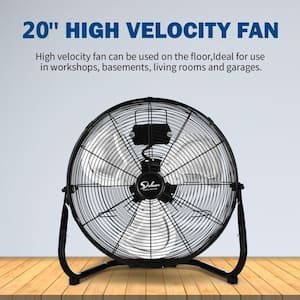 20 in., 3- Speed High-Velocity Floor Fan in Black with Tilting Head