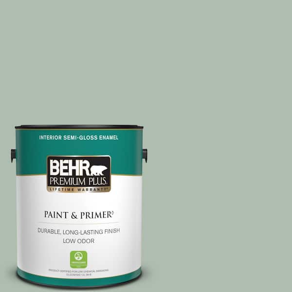 BEHR PREMIUM PLUS 1 gal. #450E-3 Southern Breeze Semi-Gloss Enamel Low Odor Interior Paint & Primer