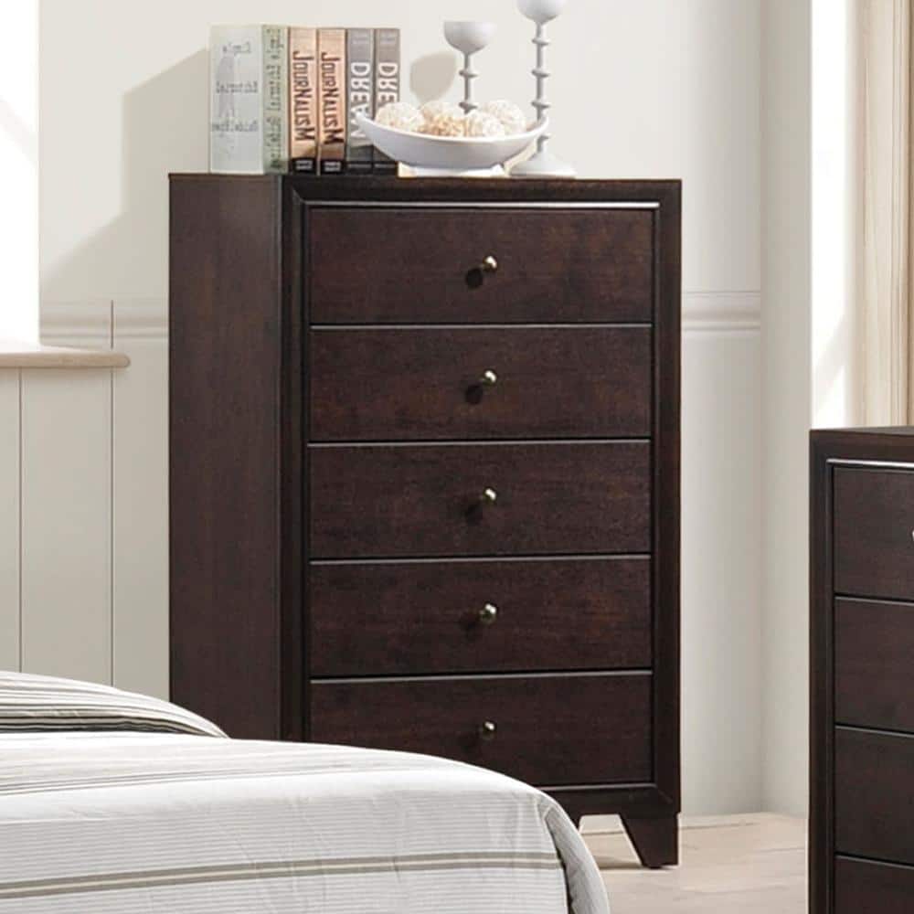Wooden Chest with 5 Spacious Drawers Espresso Brown - Saltoro Sherpi