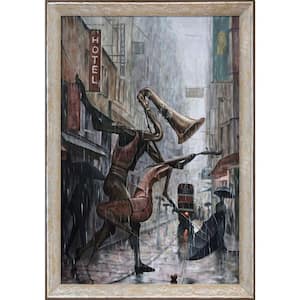"Life Is a Dance in The Rain Instrumental Reproduction" by Adrian Borda Framed Abstract Oil Painting 44 in. x 32 in.